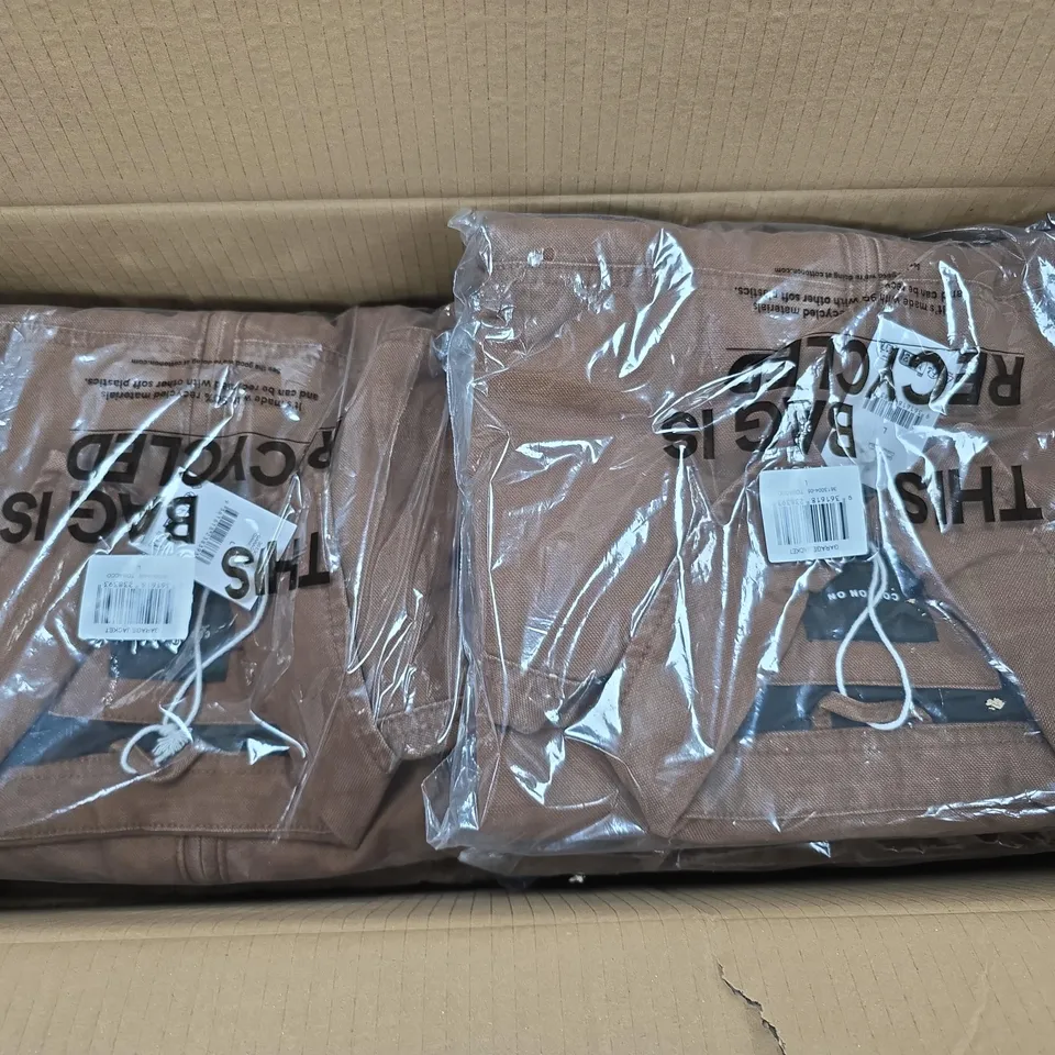 APPROXIMATELY 8 ASSORTED BAGGED GARAGE JACKETS IN BROWN