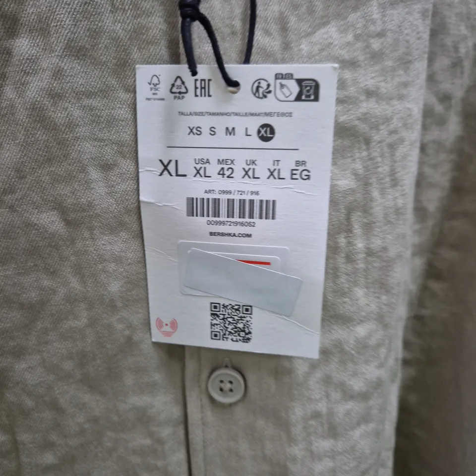 BERSHKA BEIGE LONGLINE SHIRT – UK XL