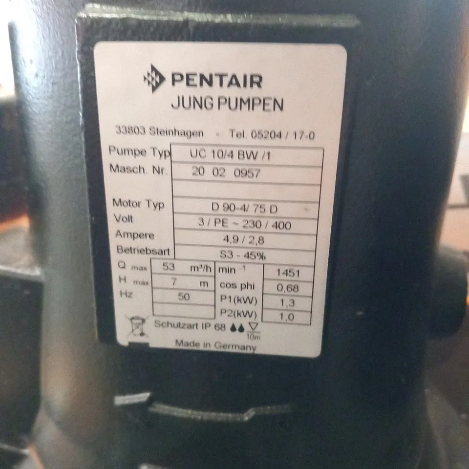 PENTAIR JUNG PUMPEN UC 10/4 BWE /1 SEWAGE LIFTING STATION