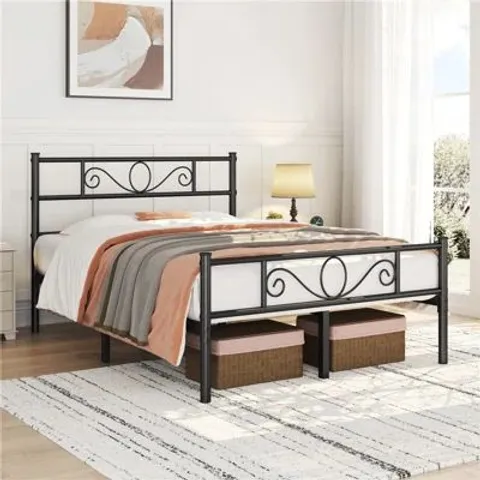 BOXED 135CM DOUBLE METAL BED FRAME WITH HEADBOARD/UNDER-BED STORAGE 