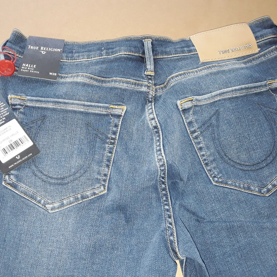 TRUE RELIGION HALLE MID RISE SUPER SKINNY JEANS - SIZE 28
