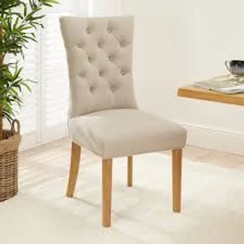 BOXED CHESTER DINING CHAIR, IVORY CLASSIC FAUX LEATHER & NATURAL OAK FINISHED HARDWOOD