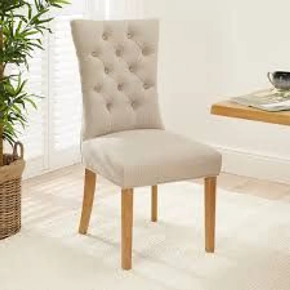 BOXED CHESTER DINING CHAIR, IVORY CLASSIC FAUX LEATHER & NATURAL OAK FINISHED HARDWOOD 