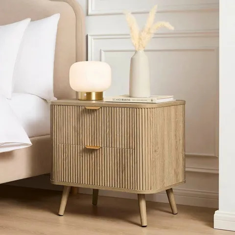 BOXED DUSK HATTIE 2 DRAWER BEDSIDE TABLE - LIGHT WOOD