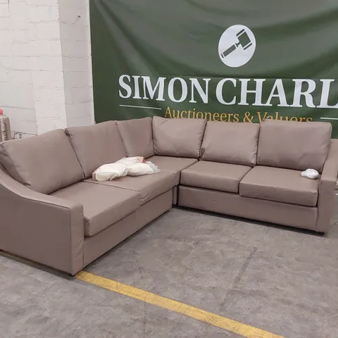 QUALITY DESIGNER FAUX LEATHER CORNER SOFA BED - TAUPE