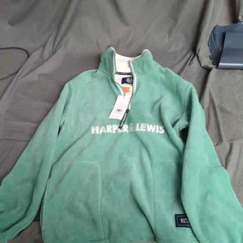 HARPER LEWIS GREEN FLEECE JACKET – ZIP-NECK UK S