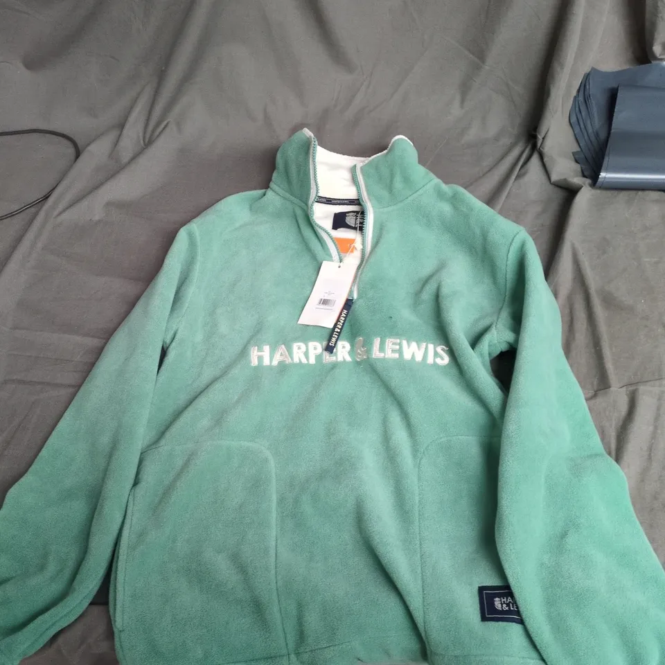 HARPER LEWIS GREEN FLEECE JACKET – ZIP-NECK UK S