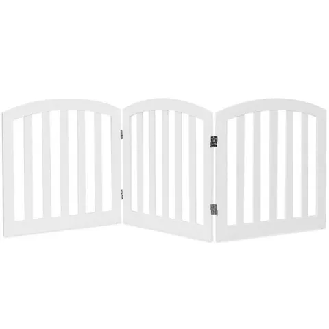 BOXED COSTWAY 3 PANEL WOODEN FOLDING PET GATE EXPANDABLE DOG PUPPY SAFETY FENCE FREESTANDING - WHITE