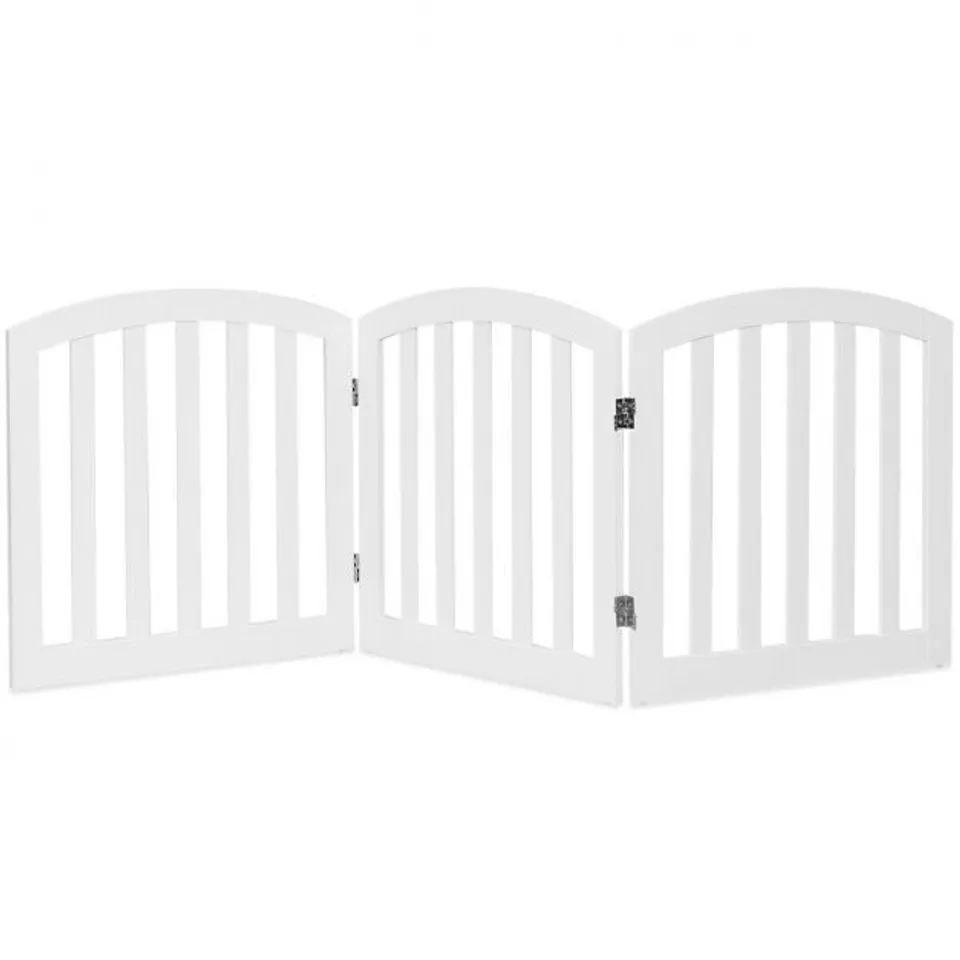 BOXED COSTWAY 3 PANEL WOODEN FOLDING PET GATE EXPANDABLE DOG PUPPY SAFETY FENCE FREESTANDING - WHITE