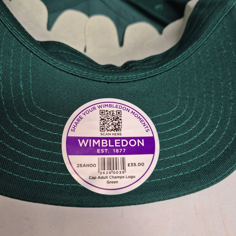 WIMBLEDON CAP (ADULT) – GREEN WITH EMBROIDERED CHAMPIONSHIPS CREST