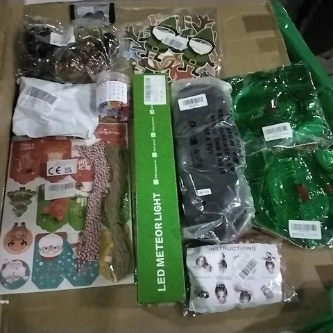 PALLET OF ASSORTED ITEMS INCLUDING LED METEOR LIGHT, CHRISTMAS DECORATIONS, MINI BUTTERFLY HAIR CLIPS, 8PK HAIR PINS, OVERSIZE FRAME CLIP