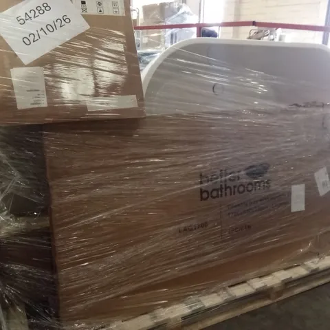 PALLET OF ASSORTED HOUSEHOLD GOODS AND PRODUCTS TO INCLUDE;BATHTUB,SOFA PARTS,TOWEL RADIATOR,TILEABLE TRAY WITH DRAIN PORT