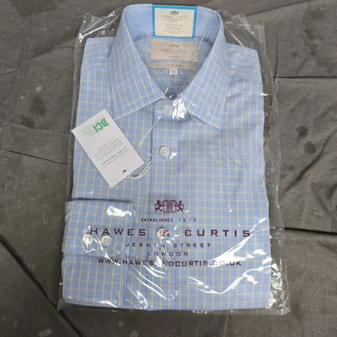 BAGGED HAWES & CURTIS SLIM FIT SHIRT – BLUE & YELLOW CHECK, 14.5IN COLLAR, 33IN SLEEVE