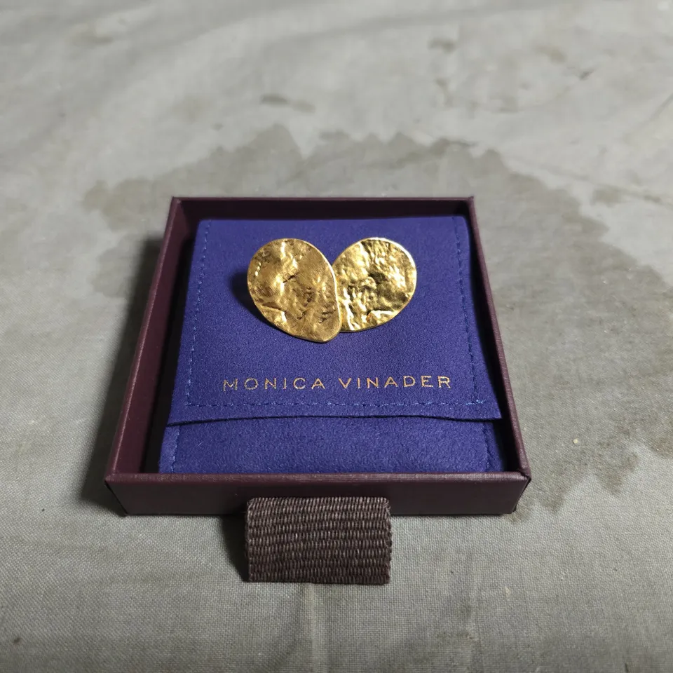 BOXED MONICA VINADER GOLD-TONE HAMMERED DISC STUD EARRINGS