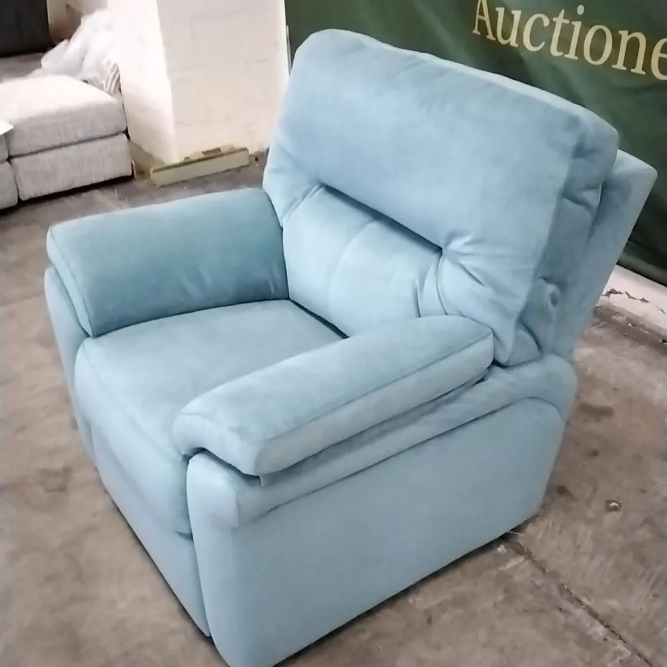 QUALITY BRITISH DESIGNED & MANUFACTURED G PLAN SEATTLE ARMCHAIR PLUSH AIRFORCE VELVET