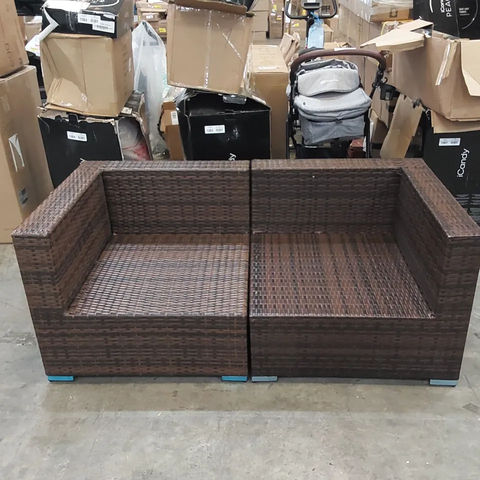 DESIGNER 2-PIECE BROWN RATTAN PATIO/GARDEN SOFA 