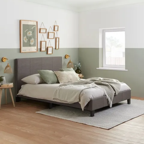 BOXED BECKEY UPHOLSTERED 150CM KING BED FRAME 