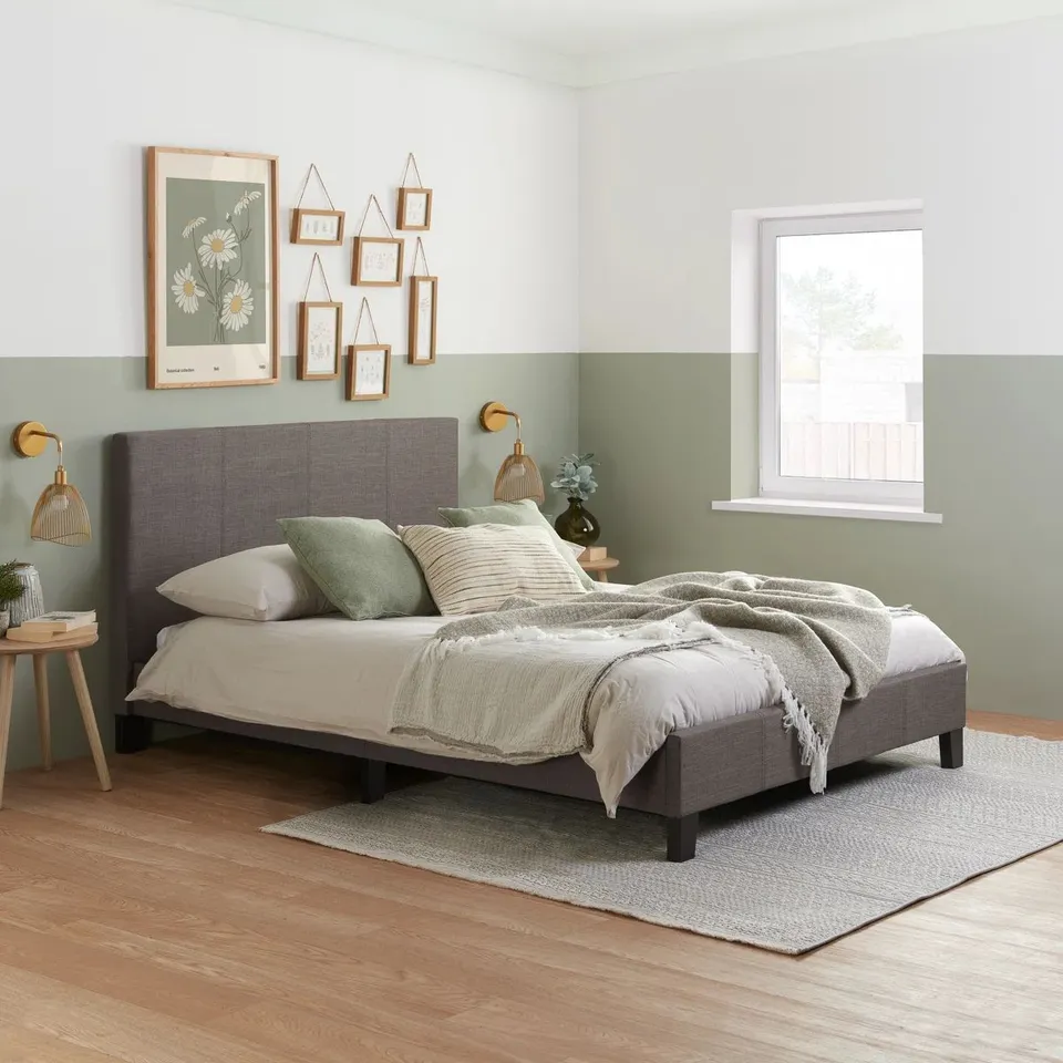 BOXED BECKEY UPHOLSTERED 150CM KING BED FRAME 
