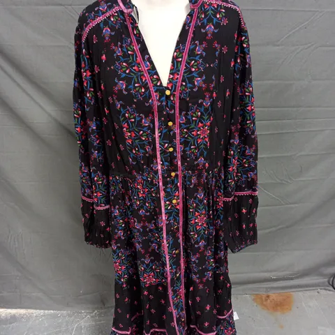 MONSOON SUZETTE VELVET TRIM DRESS BLACK MULTI LARGE