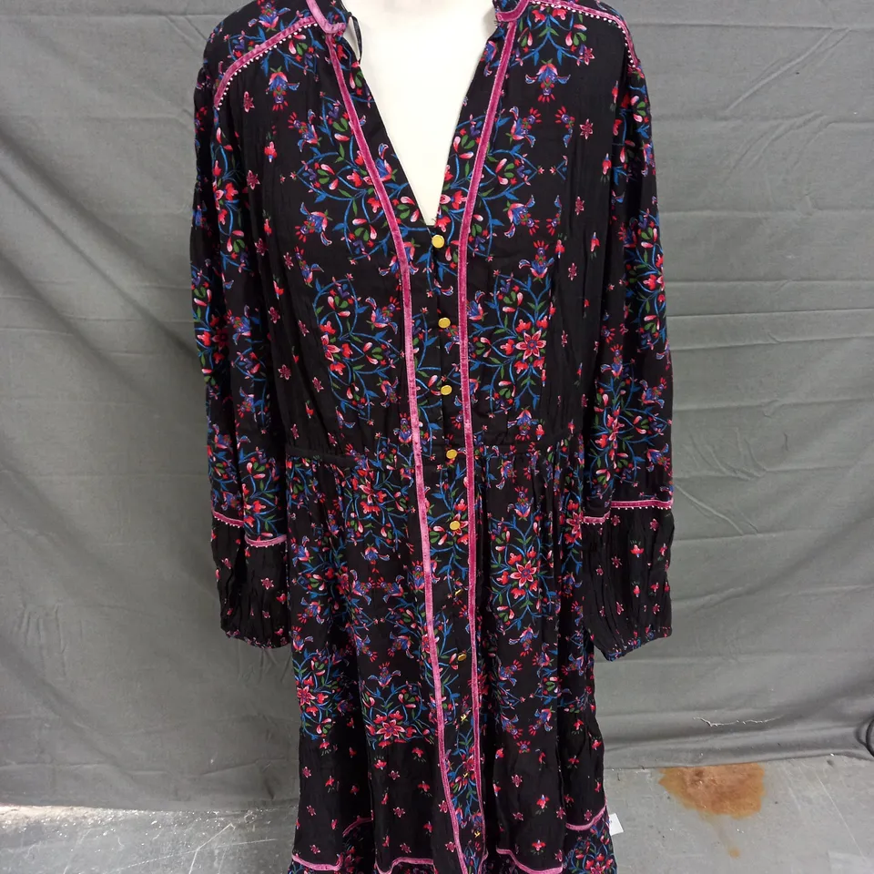 MONSOON SUZETTE VELVET TRIM DRESS BLACK MULTI LARGE