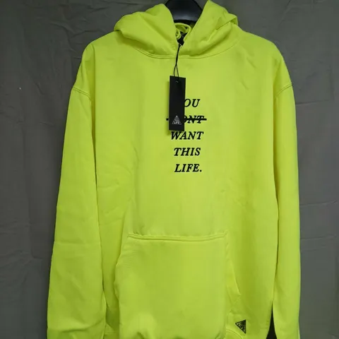 YOU DON'T WANT THIS LIFE LIMITED EDITION REDLINE HOODIE – NEON YELLOW, SIZE S
