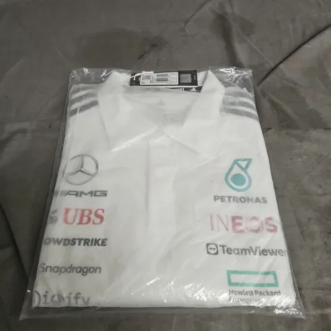 ADIDAS MERCEDES-AMG PETRONAS TEAM POLO SHIRT – WHITE/BLACK, 2XL
