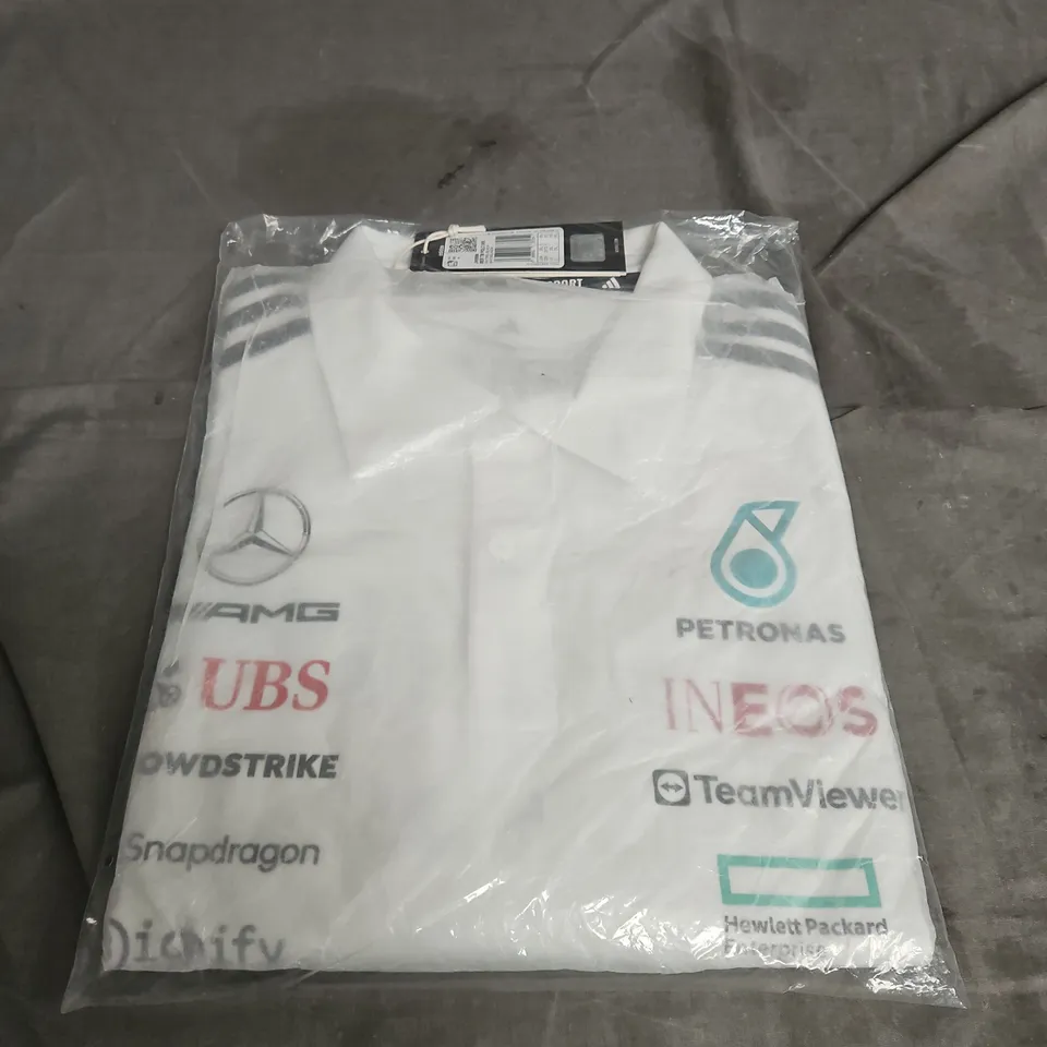 ADIDAS MERCEDES-AMG PETRONAS TEAM POLO SHIRT – WHITE/BLACK, 2XL