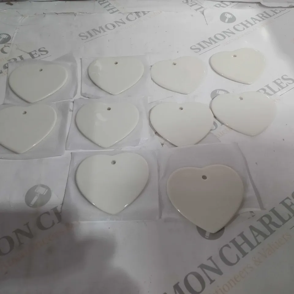 SET OF 10 PORCELAIN HEART DECORATIONS
