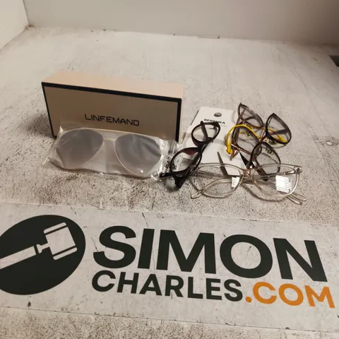 APPROXIAMTELY 10 ASSORTED SUNGLASSES/SPECTACLES IN VARIOUS DESIGNS TO INCLUDE BRANDS SUCH AS LINFEMAND, BERSHKA, , ETC