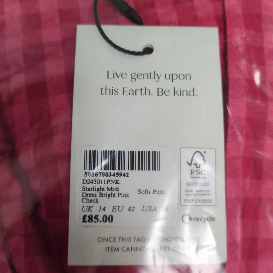 NOBODY'S CHILD STARLIGHT MIDI DRESS – BRIGHT PINK CHECK, UK 14 (EU 42, US 10)