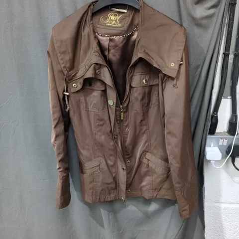 JULIEN MACDONALD BROWN PARKA JACKET, UK SIZE 14
