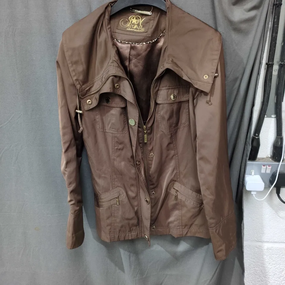  JULIEN MACDONALD BROWN PARKA JACKET, UK SIZE 14