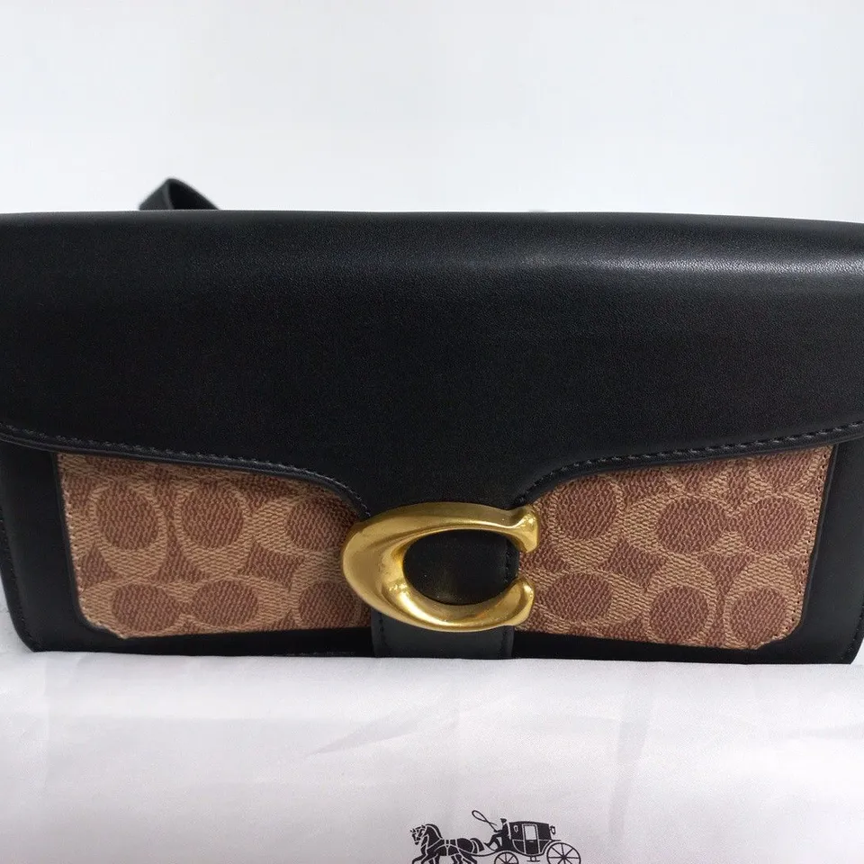 COACH WALLET CLUTCH LEATHER WITH SIGNATURE BROWN PANEL – BLACK
