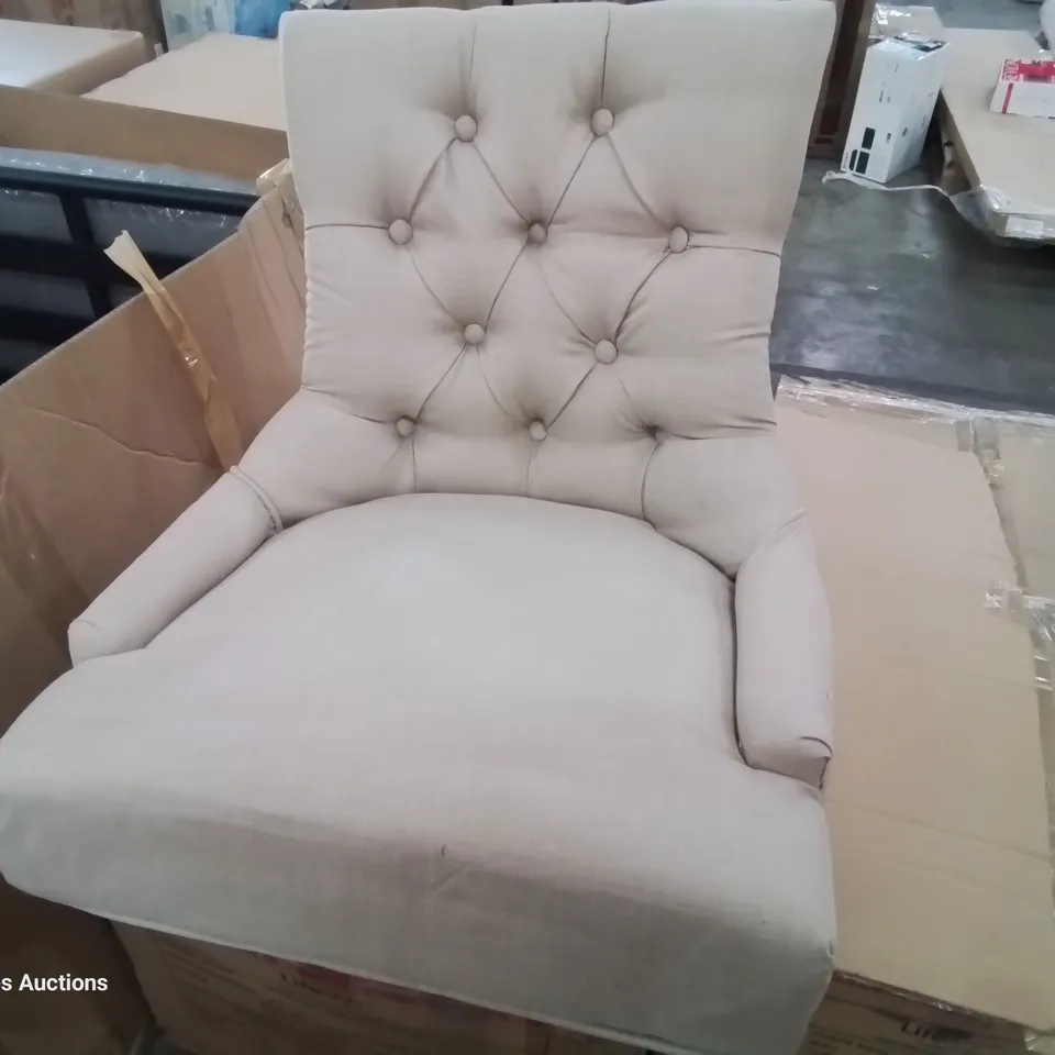 BOXED PAIR VERONA UPHOLSTERED RING BACK DINING CHAIRS CREAM LINEN