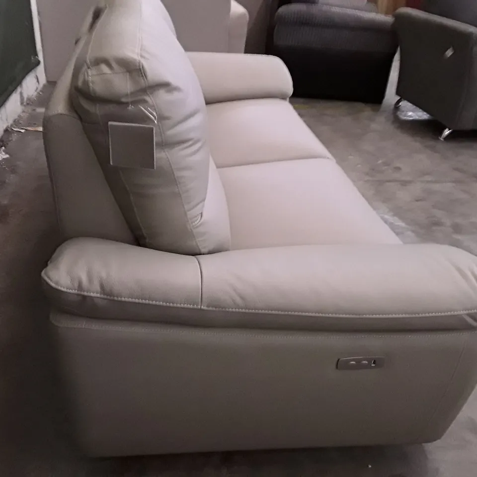 QUALITY DESIGNER PAVILION ELECTRIC RECLINING 3 SEATER SOFA - LIGHT GREY LEATHER