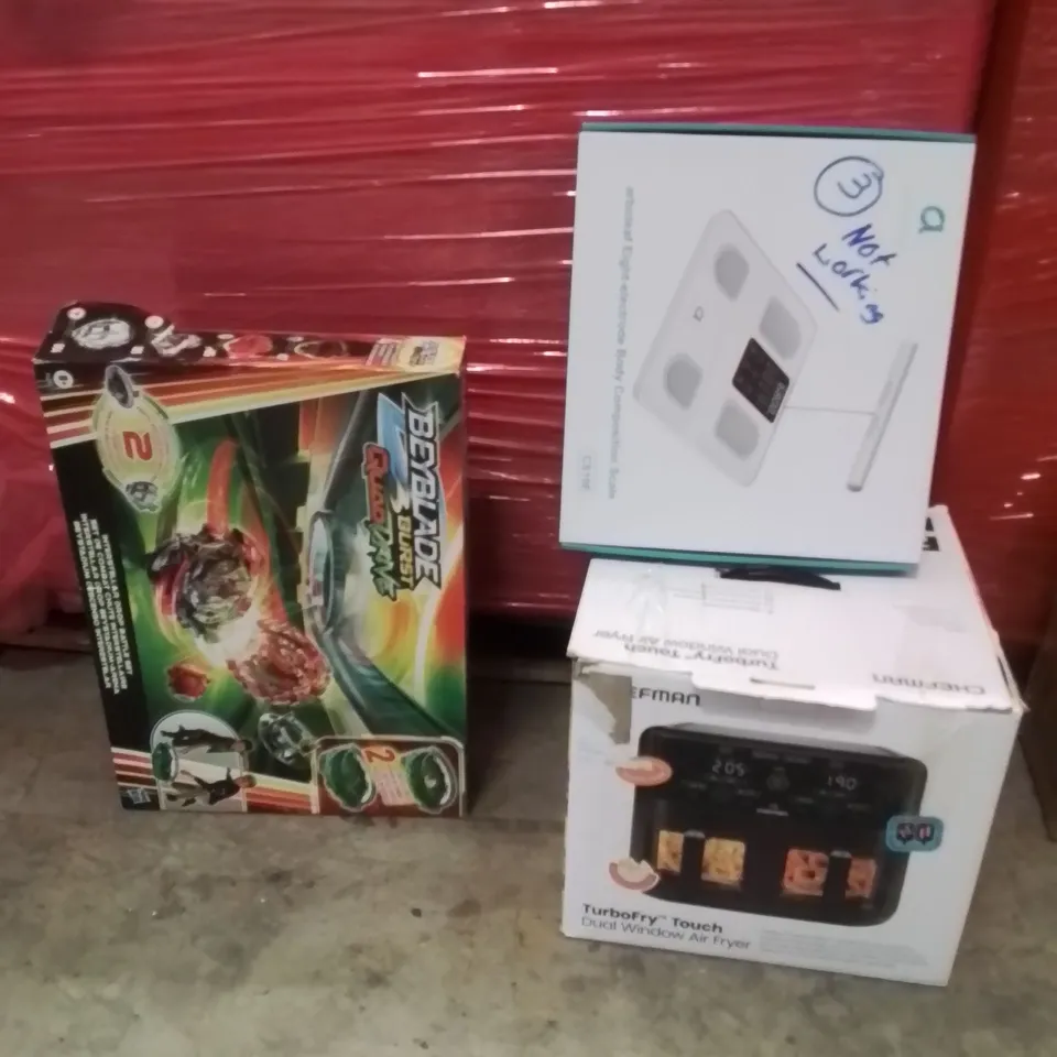 PALLET OF ASSORTED HOUSEHOLD GOODS AND PRODUCTS TO INCLUDE;KIDS GAME,AIR FRYER,SCALES