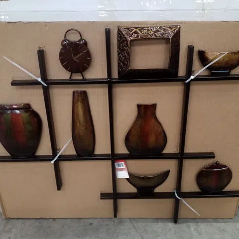 BOXED HANDMADE WALL DECOR ON METAL (SHELF SCENE METAL ART) (1 BOX)