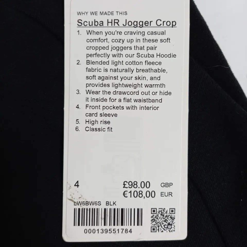LULULEMON SCUBA HR JOGGERS SIZE 4