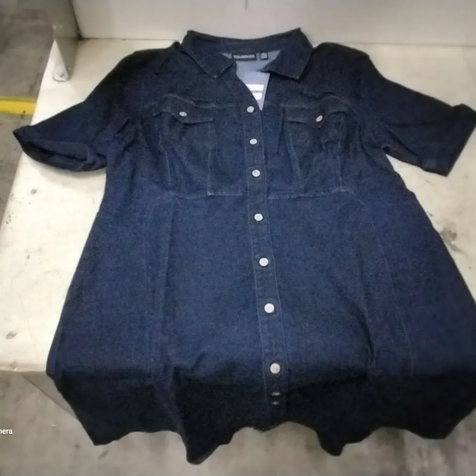 BOX OF 11 BRAND NEW ELBOW SLEEVE BUTTON UP STRETCH DENIM DRESS BY NINA LEONARD INDIGO - SIZE XL 