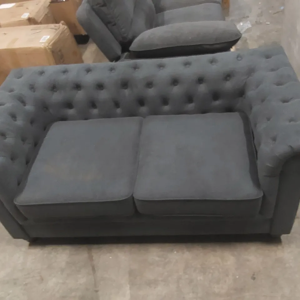 QUALITY DESIGNER HAMPTON 2 SEATER CHESTERFIELD SOFA, SLATE GREY CLASSIC PLUSH FABRIC