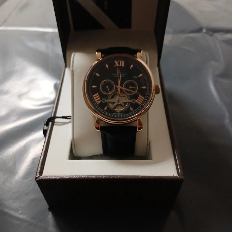SAMUEL JOSEPH AUTOMATIC LIMITED EDITION ROSE GOLD WATCH – BLACK DIAL, LEATHER STRAP (SJ0003)
