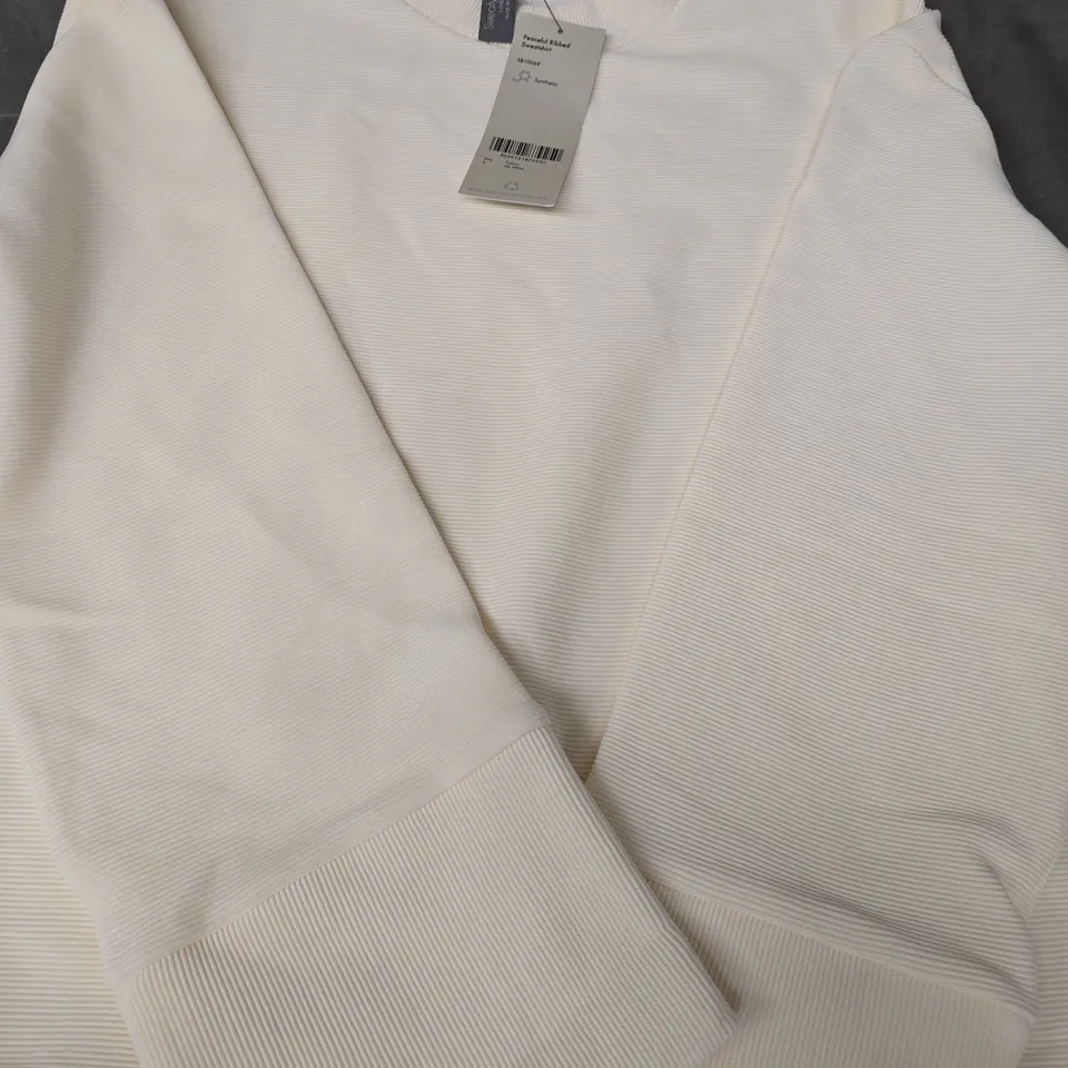 SWEATY BETTY PEACEFUL RIBBED SWEATSHIRT IN LILY WHITE SIZE SMALL