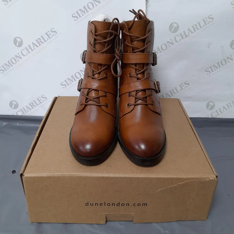DUNE LONDON LADIES ANKLE DOUBLE BUCKLE BOOTS TAN SIZE 6