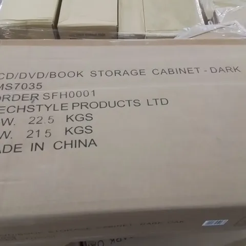 PALLET CONTAINING LARGE QUANTITY OF CD/DVD/ BOOK STORAGE CABINET  -DARK OAK-