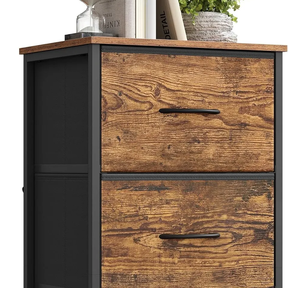 BOXED SONGMICS BEDSIDE TABLE WITH 2 NON-WOVEN FABRIC DRAWERS