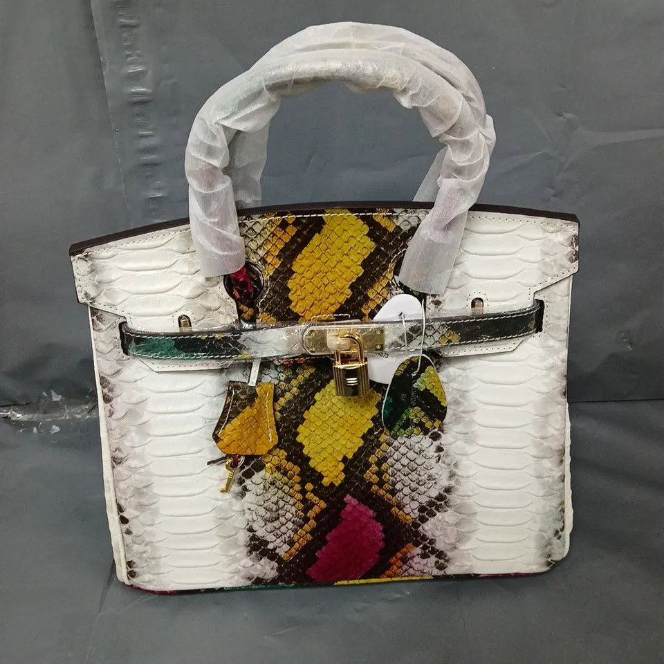 100% GENUINE LEATHER SNAKESKIN PATTERN CROSSBODY BAG IN WHITE MULTI