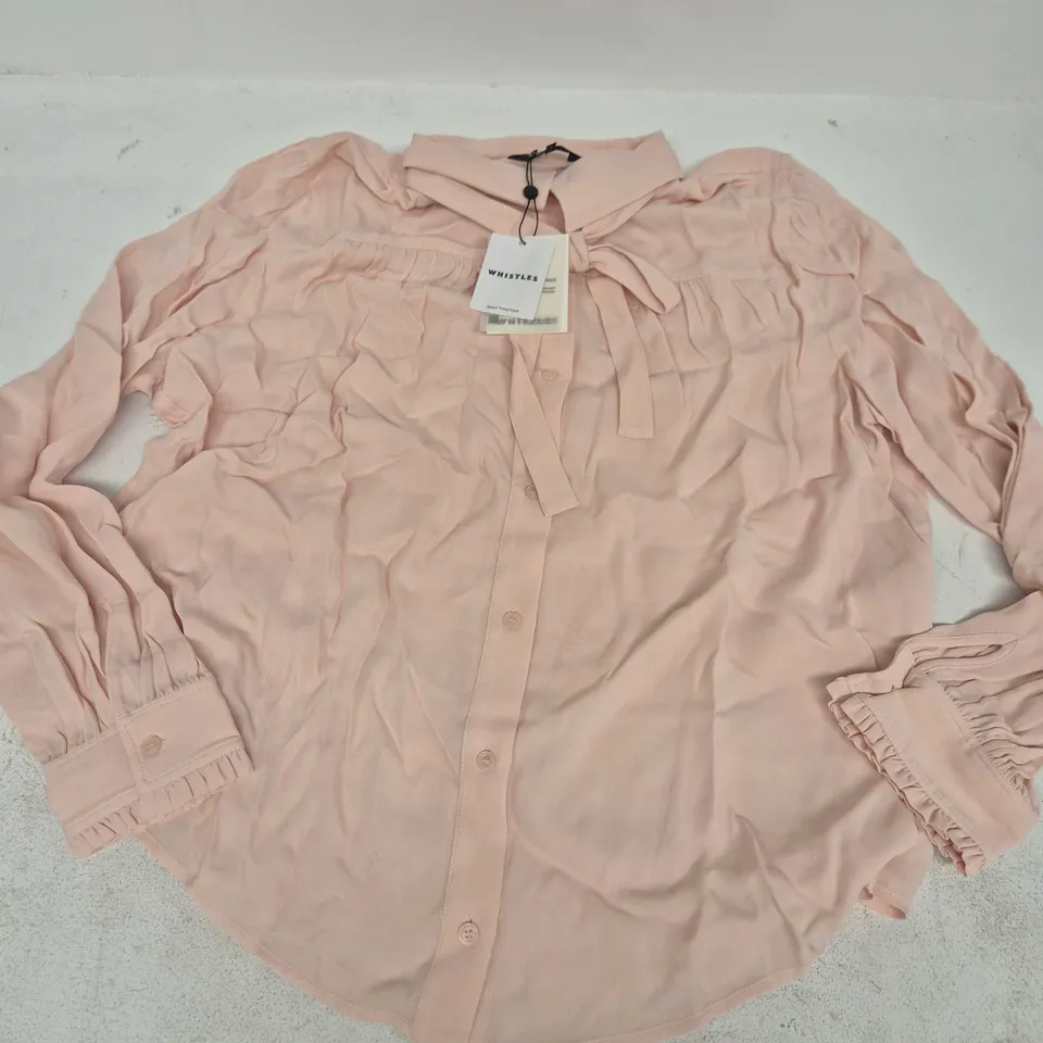 WHISTLES TIE DETAIL CREPE BLOUSE IN LIGHT PINK - UK 20