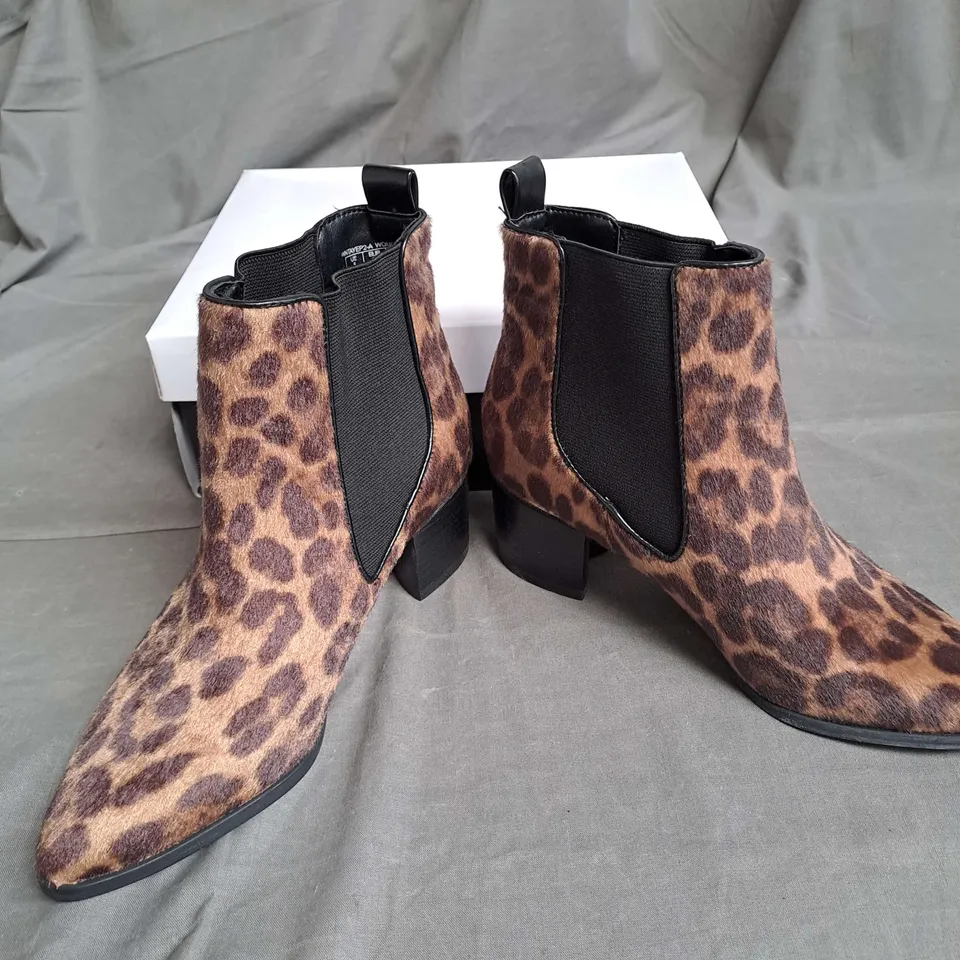 BOXED PAIR OF NINE WEST SYNTHETIC ANKLE BOOTS IN LEOPARD SIZE EU 35