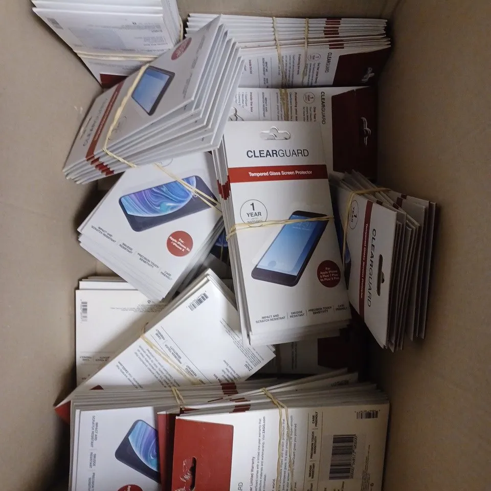 APPROXIMATELY 100 CLEAR GUARD TEMPERED GLASS SCREEN PROTECTORS FOR VARIOUS IPHONE MODELS