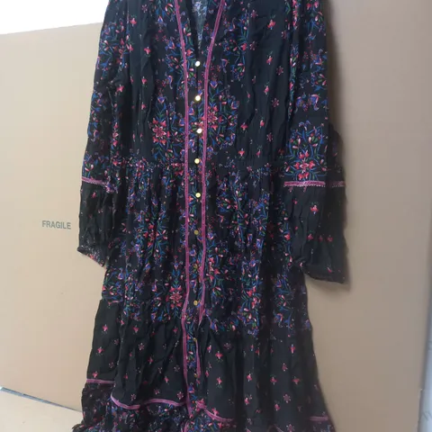 MONSOON SUZETTE VELVET TRIM DRESS BLACK MULTI LARGE